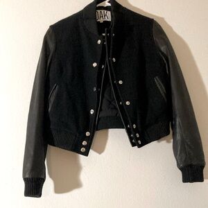 OAK double front leather black varsity jacket in size XS